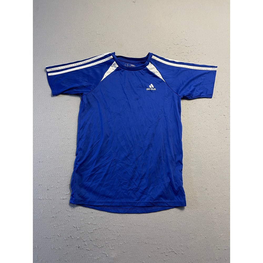 Adidas T-Shirt Polyester Blue White Youth Large 14/16 Boys